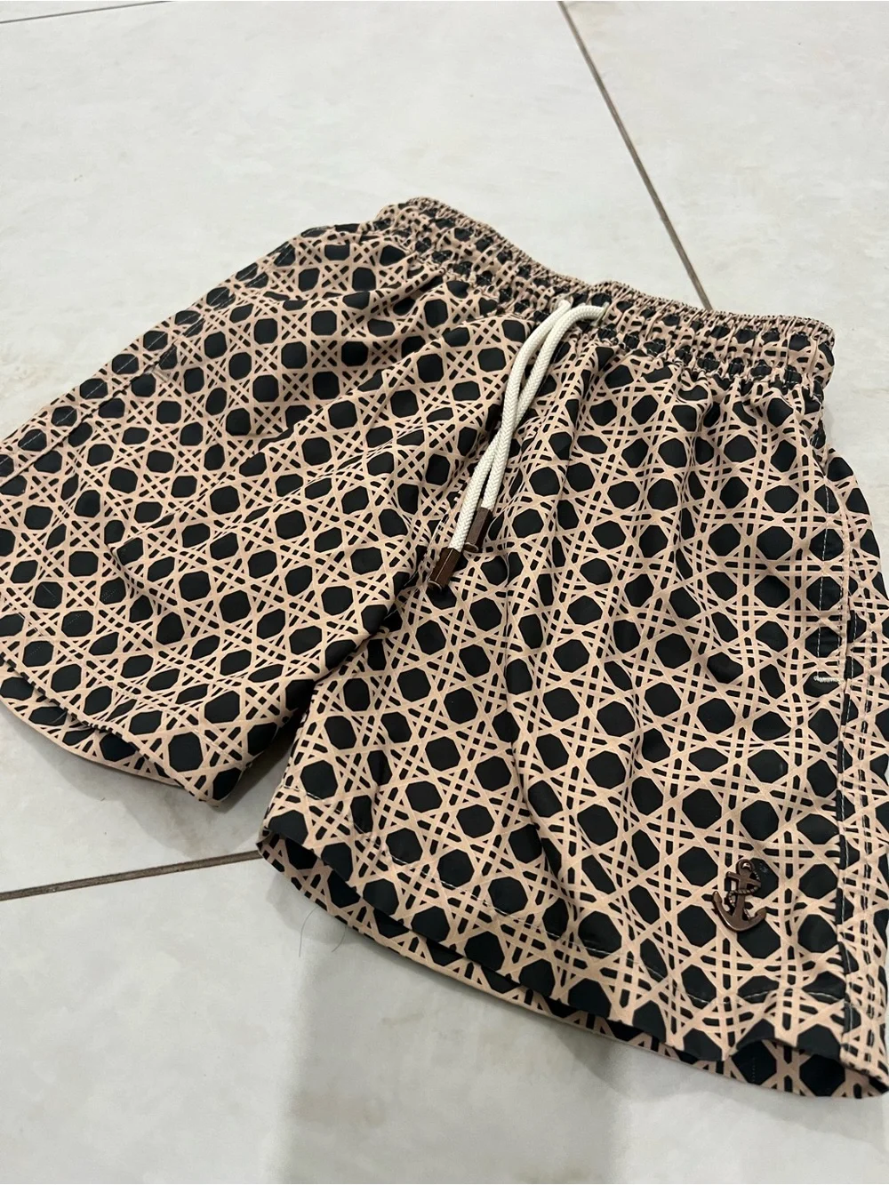 Retromarine Navy & Beige Rattan Swim Shorts Size Large